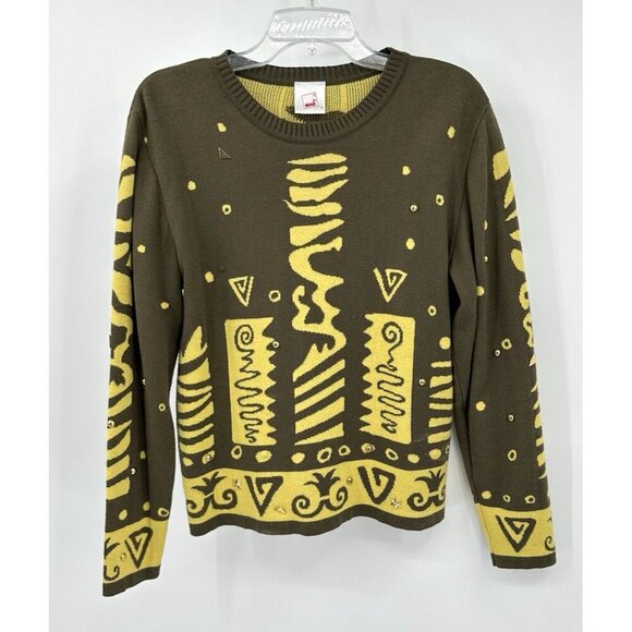 Y2K MONDI sweater cotton knit geometric print crewneck pullover retro US M 40 - Picture 1 of 8
